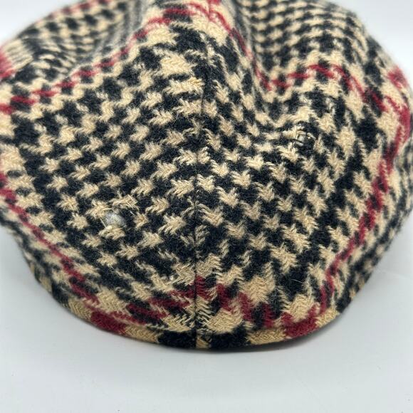 BURBERRY Vintage Wool Cashmere Flat Driving Cap Plaid Tan Black Red Sz L $590 - Picture 4 of 6